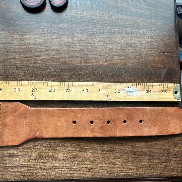 Tan Multi Strap Studded Tan 2 1/2" Leather Belt BUCKLE SZ Medium - Picture 7 of 7